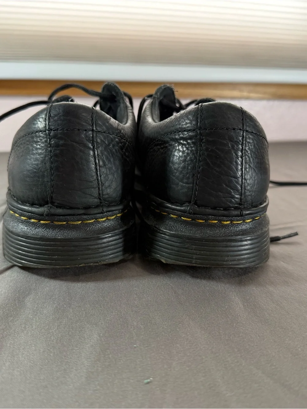 Dr. Martens Black Leather Derby with Yellow Stitching